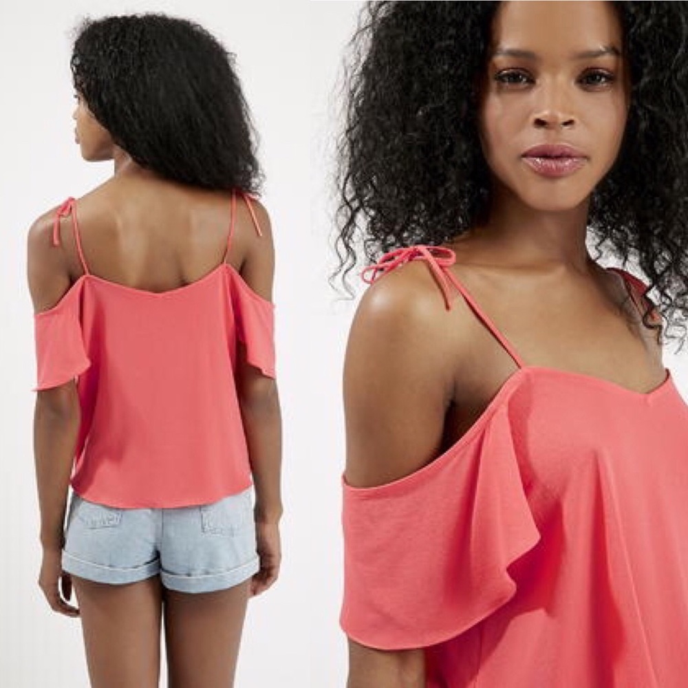 Topshop Tie Strap Cold Shoulder Top